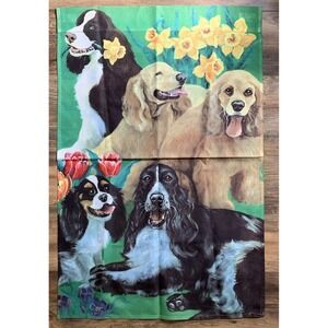 5 Dogs Puppies Toland Flag Double Sided Daffodils Tulips Colorful 23.5" x 35.5"